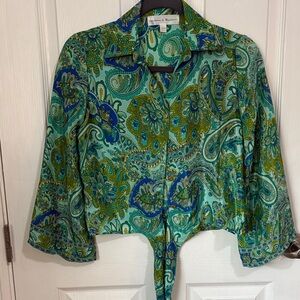 Chelsea & Theadore Green and Blue Paisley Blouse